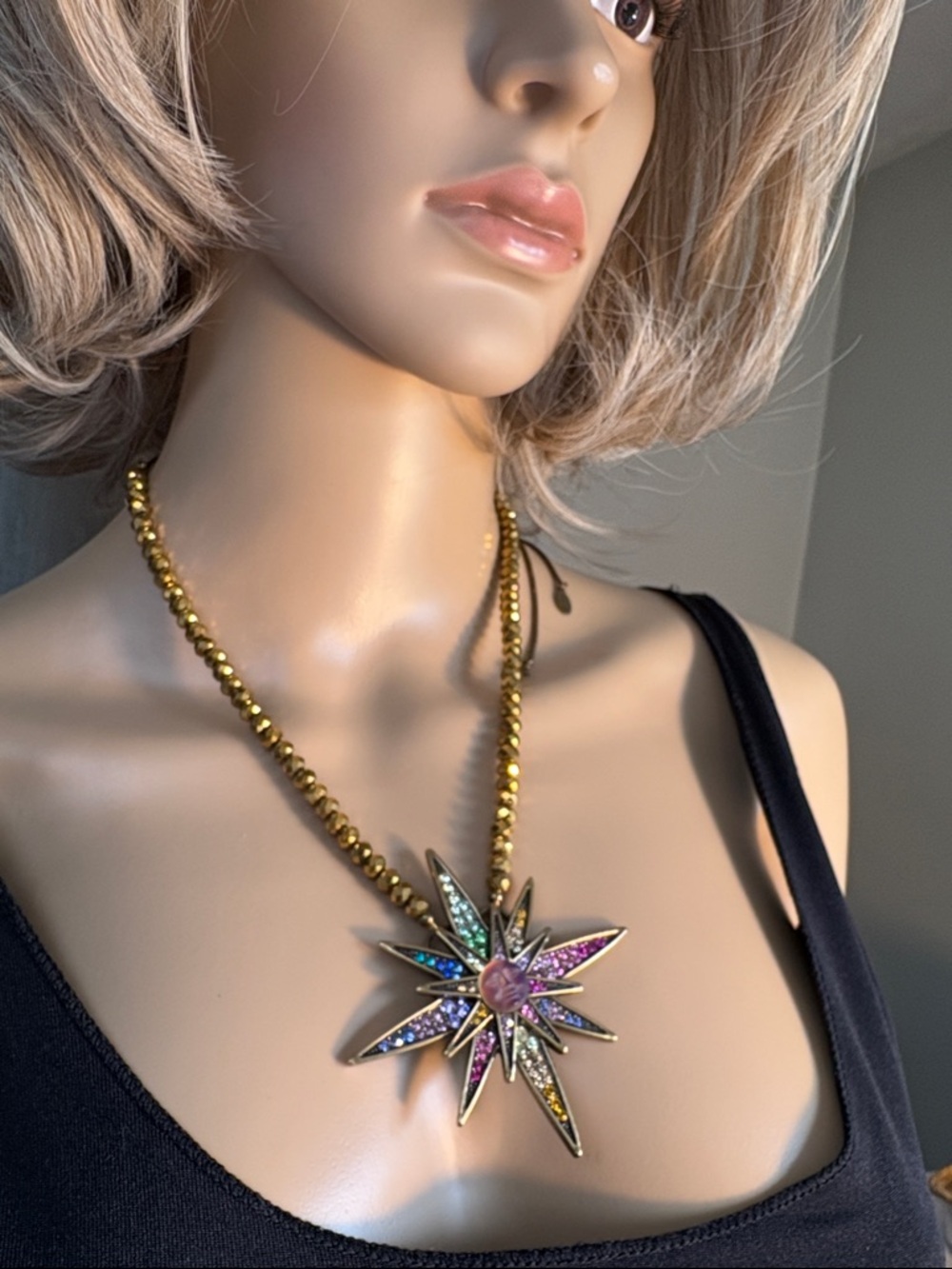 Multicolor Starburst Pendant Necklace - Gold Chain